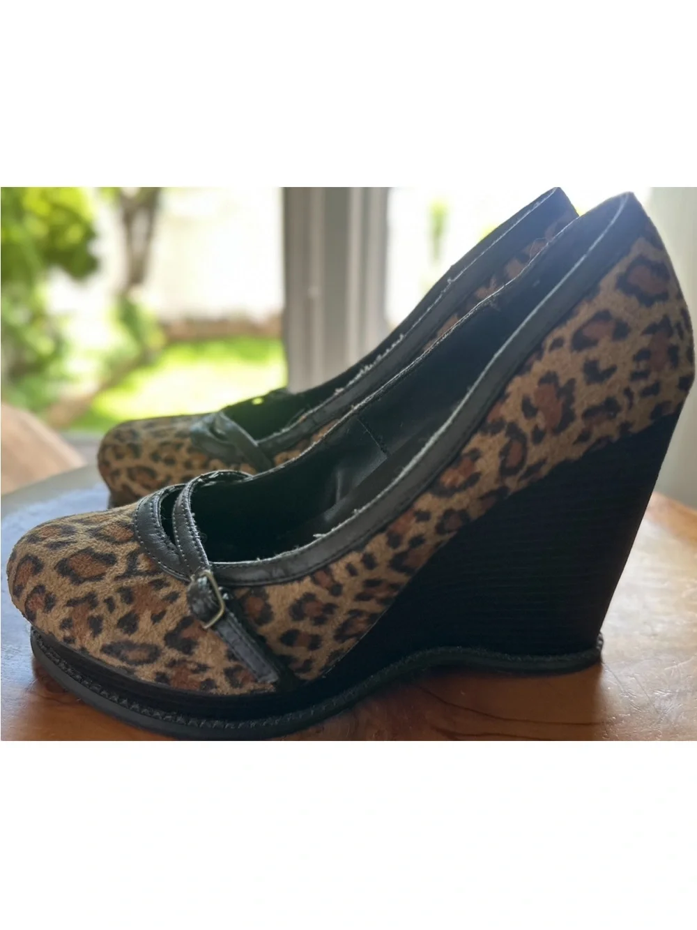 Soda Leopard-Print Wedge Pumps in Tan, Brown & Black